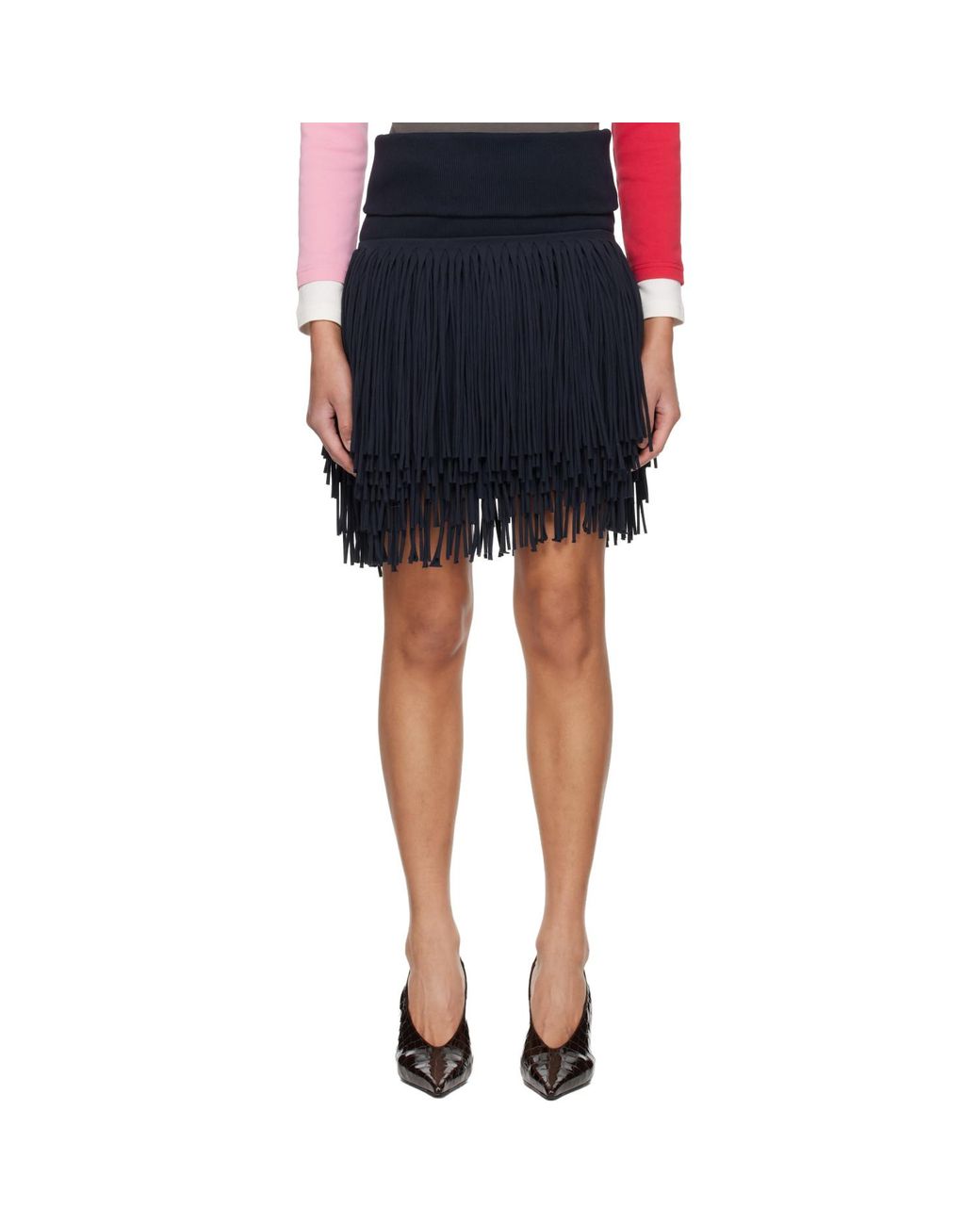 Abra Black Fringed Miniskirt