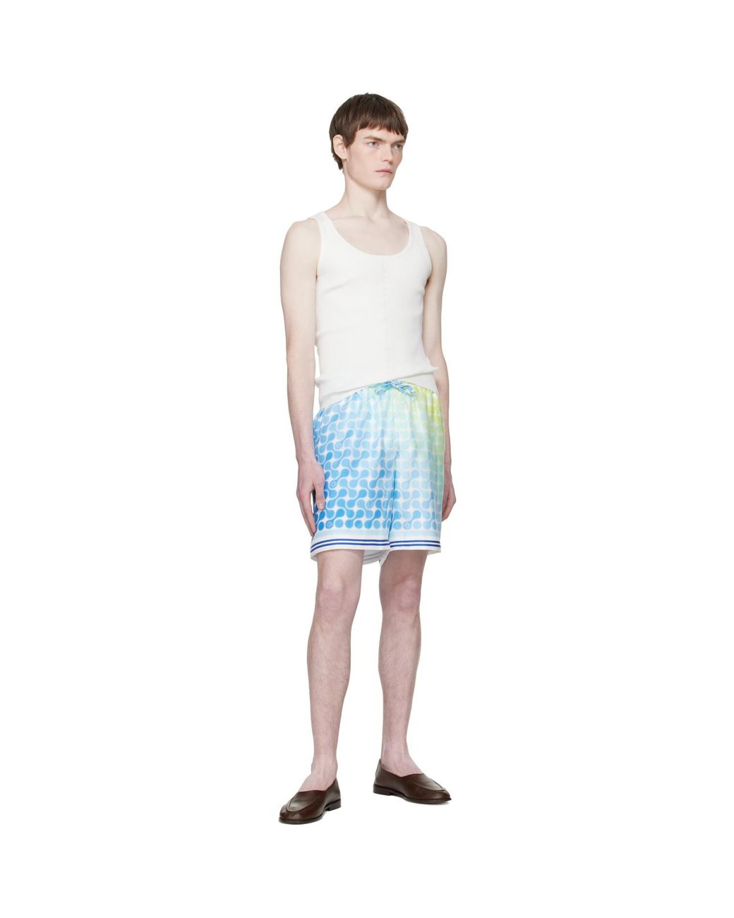 Casablanca Blue Gradient Tennis Tile Silk Shorts for men