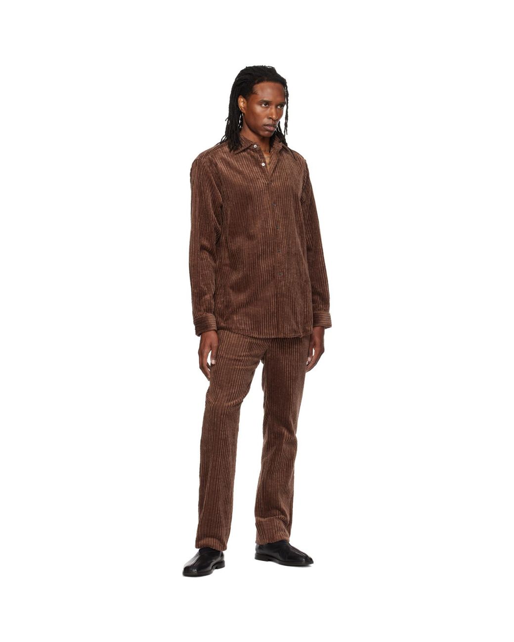 SOSHIOTSUKI Brown Heavy Wale Dress Shirt for men