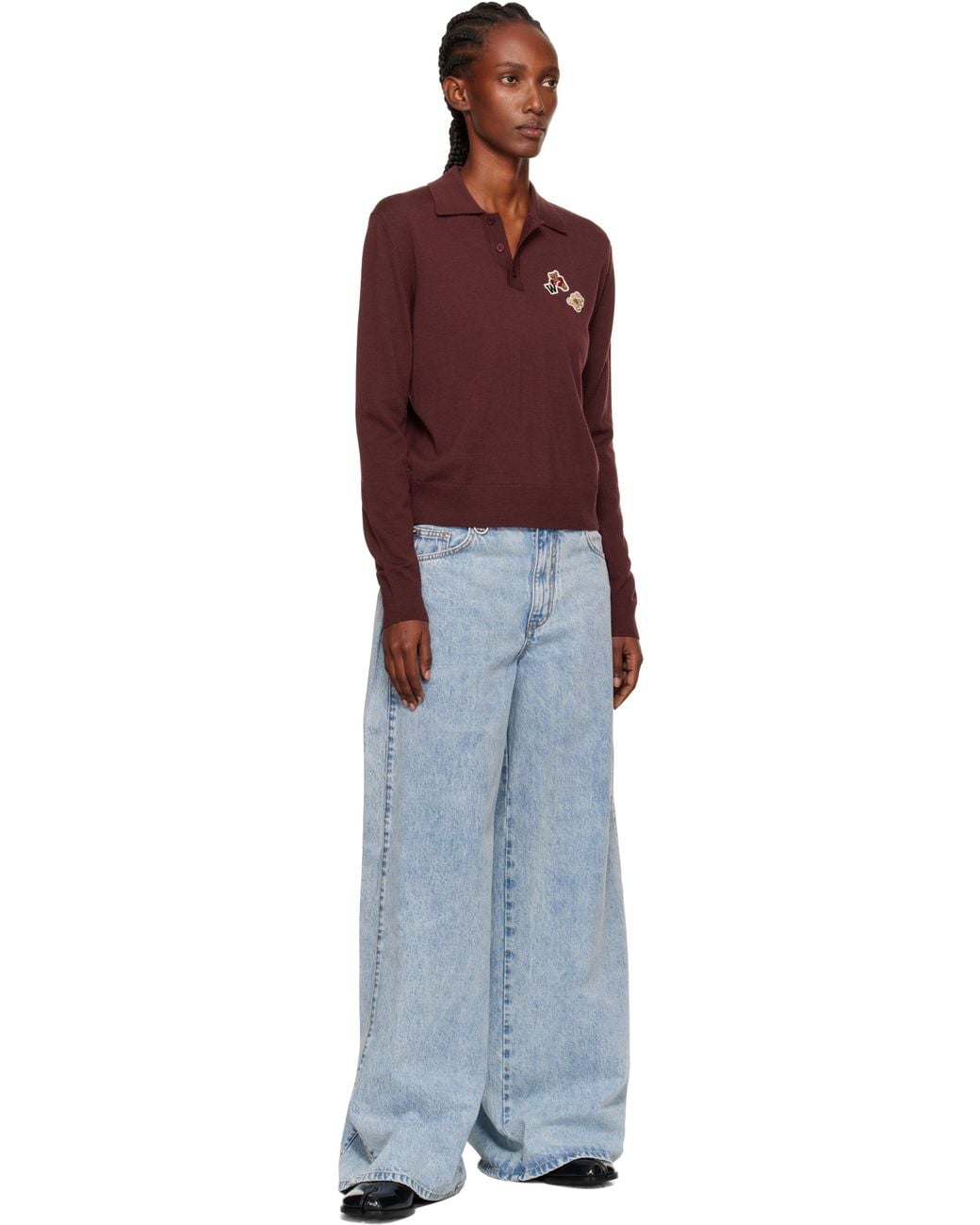 we11done Red Burgundy Double Patched Knit Polo