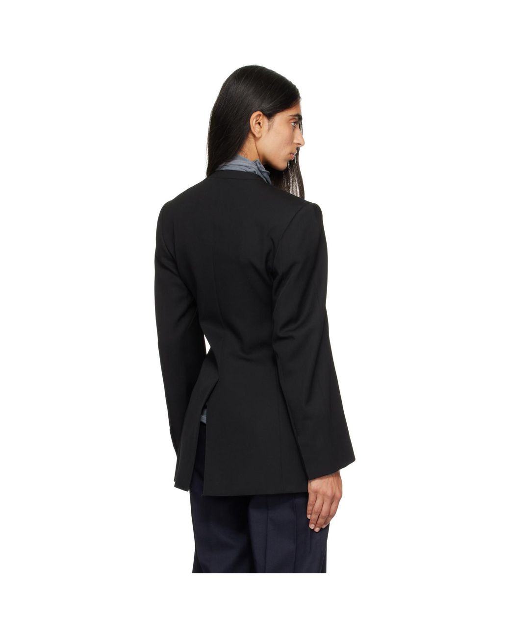 Bottega Veneta Black Wool Grain De Poudre Collarless Blazer