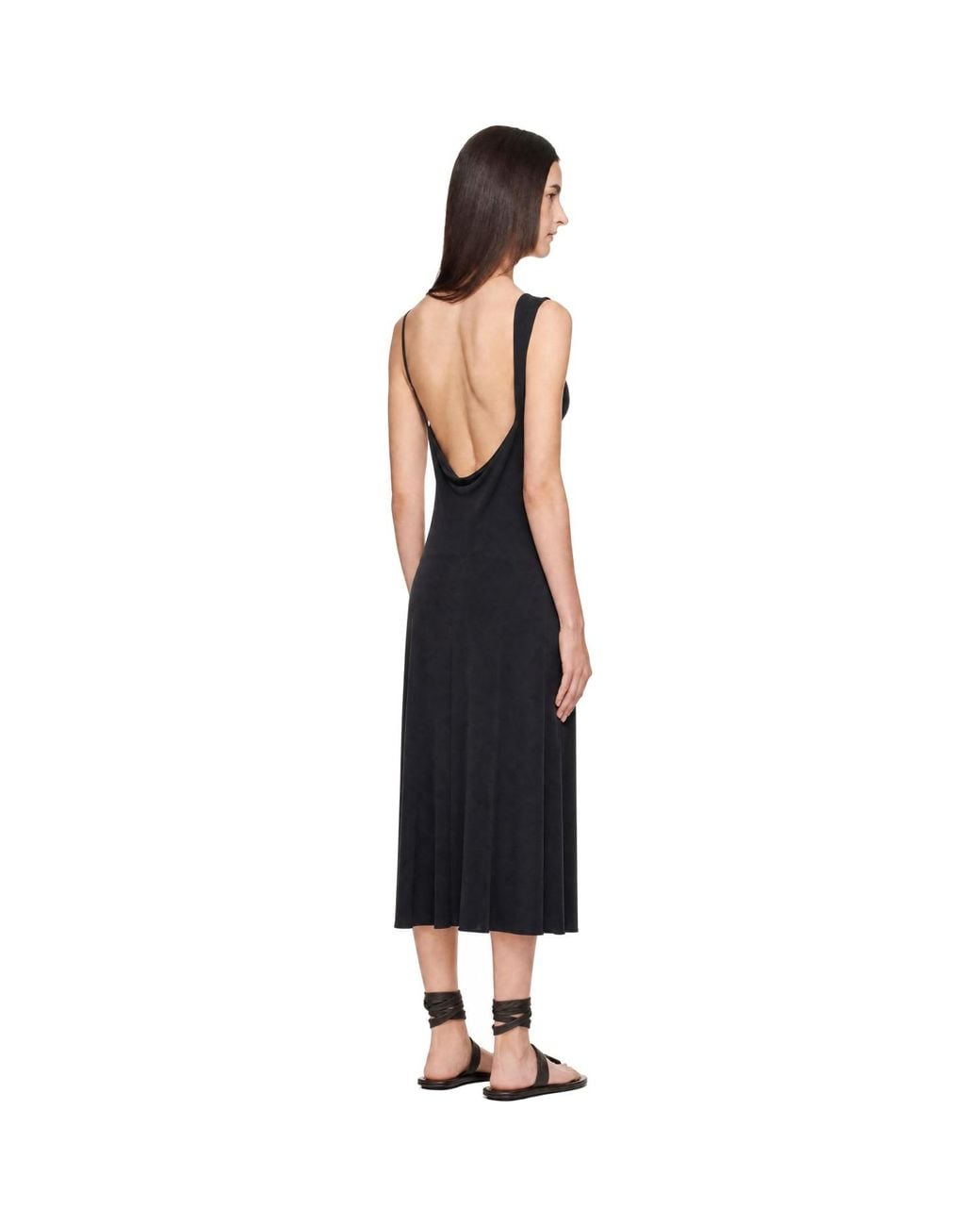 St. Agni Black Silk Drape Back Midi Dress