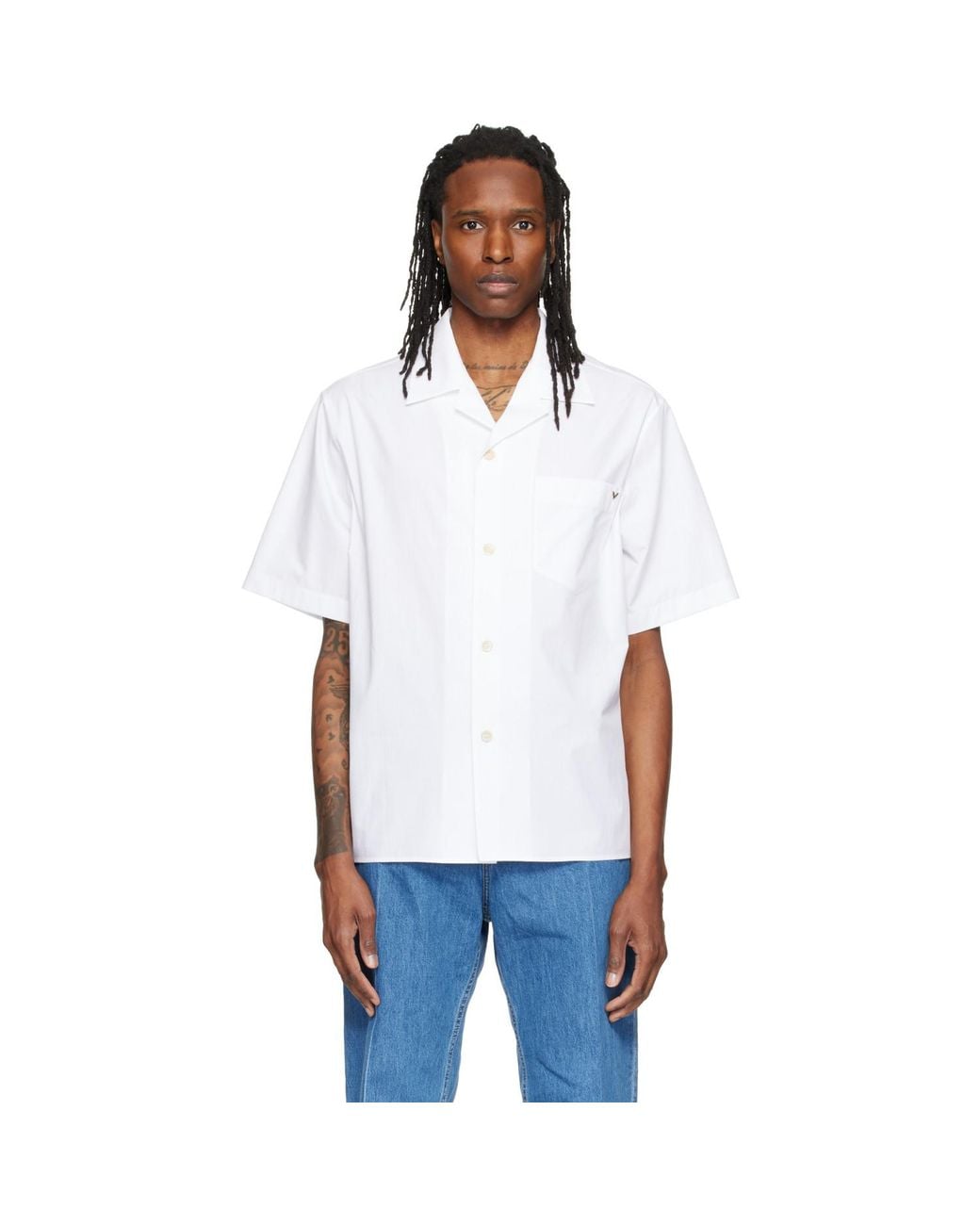 Valentino White Short Sleeve Cotton Poplin Shirt for men