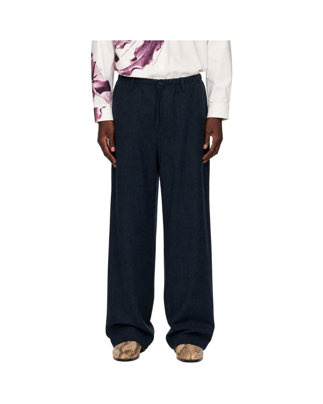 Dries Van Noten Blue Wool Drawstring Trousers for men