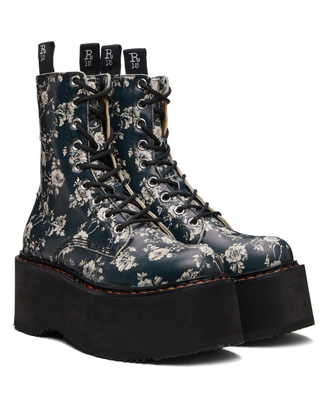 R13 Black Off- Double Stack Boots