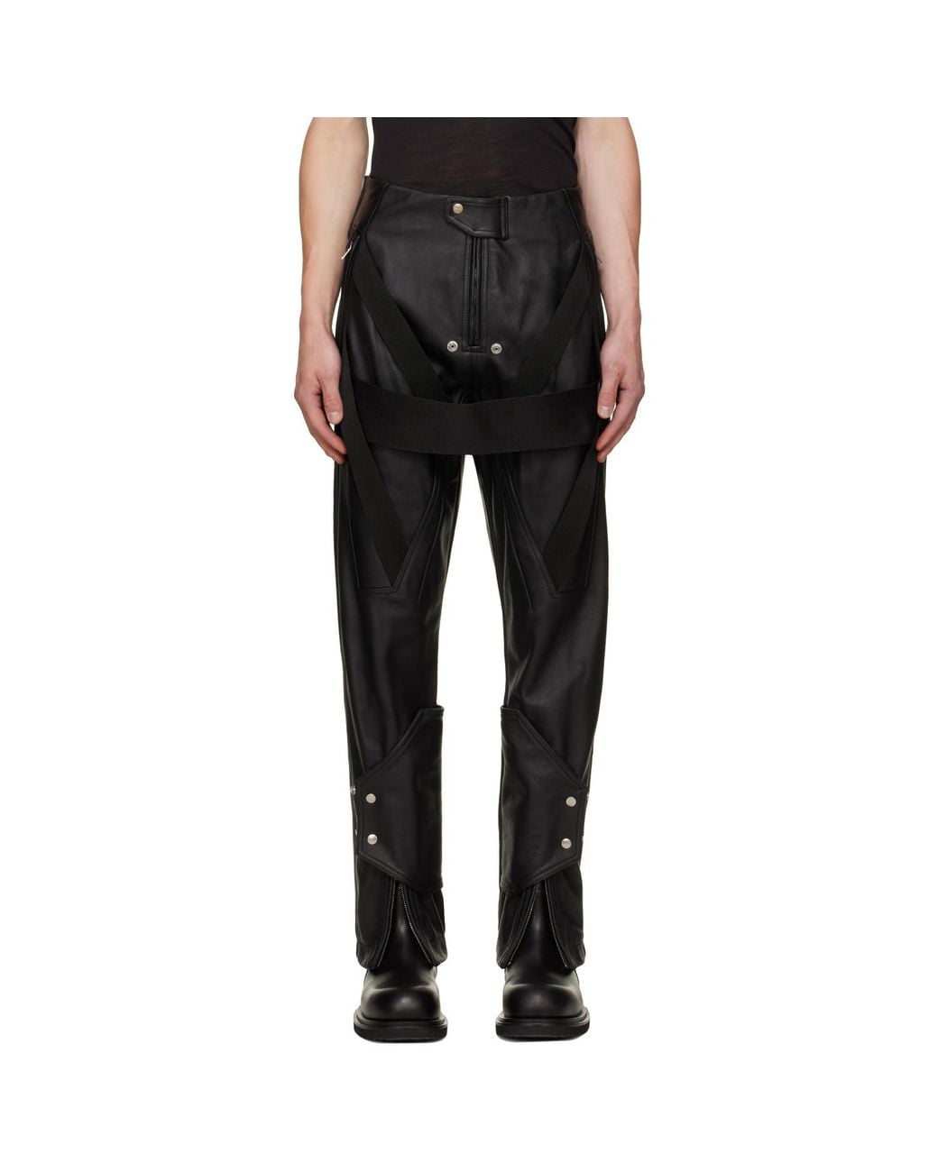Rick Owens Black Tower Megastrapped Motopants Leather Pants for men