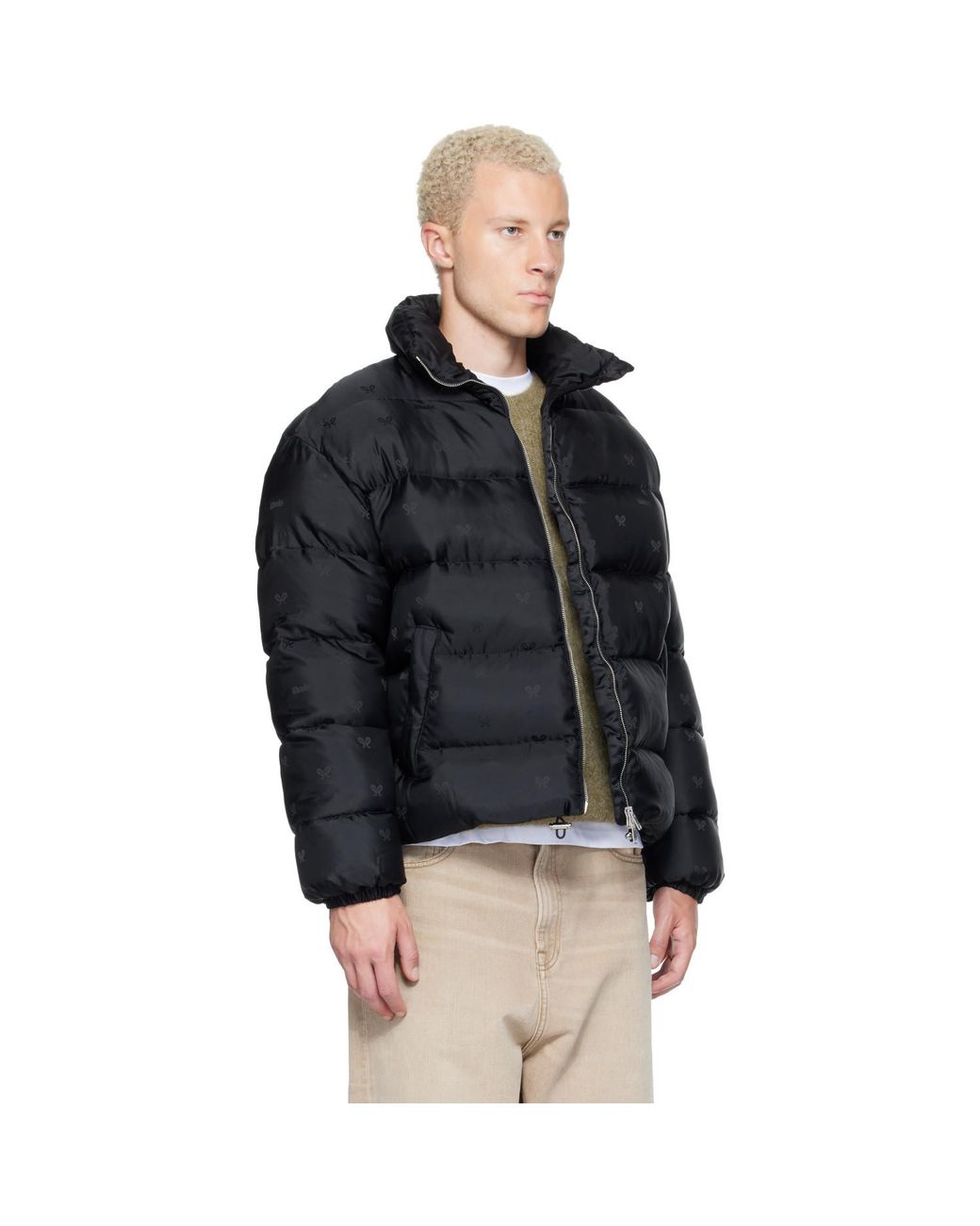 Rhude Black Paisley Jacquard Down Puffer Jacket for men
