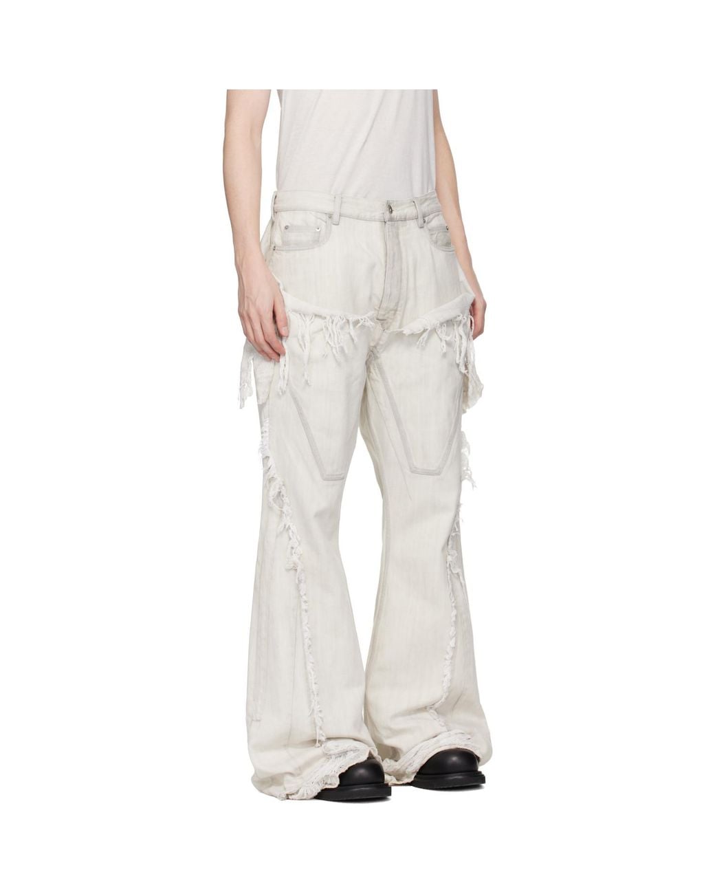 Rick Owens White Off- Temple Slivered Bootcut Jeans for men