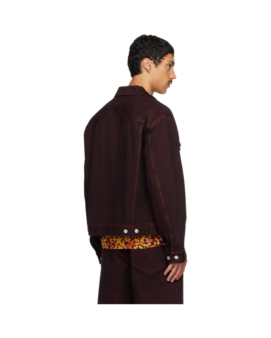 Dries Van Noten Brown Burgundy Faded Denim Jacket for men
