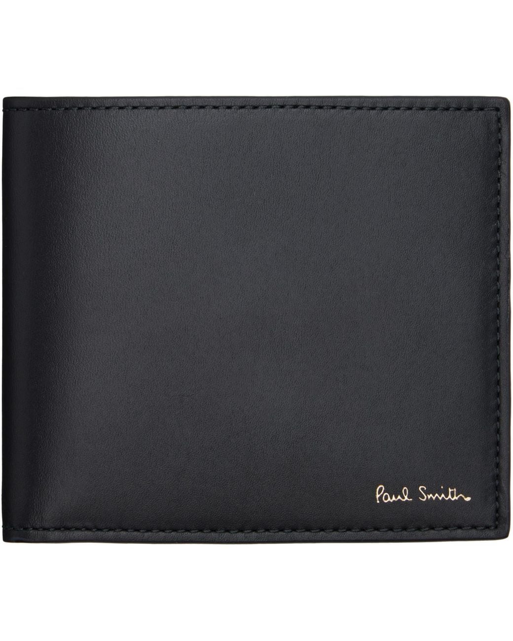Paul Smith Black Leather 'signature Stripe' Interior Billfoldcoin Wallet for men