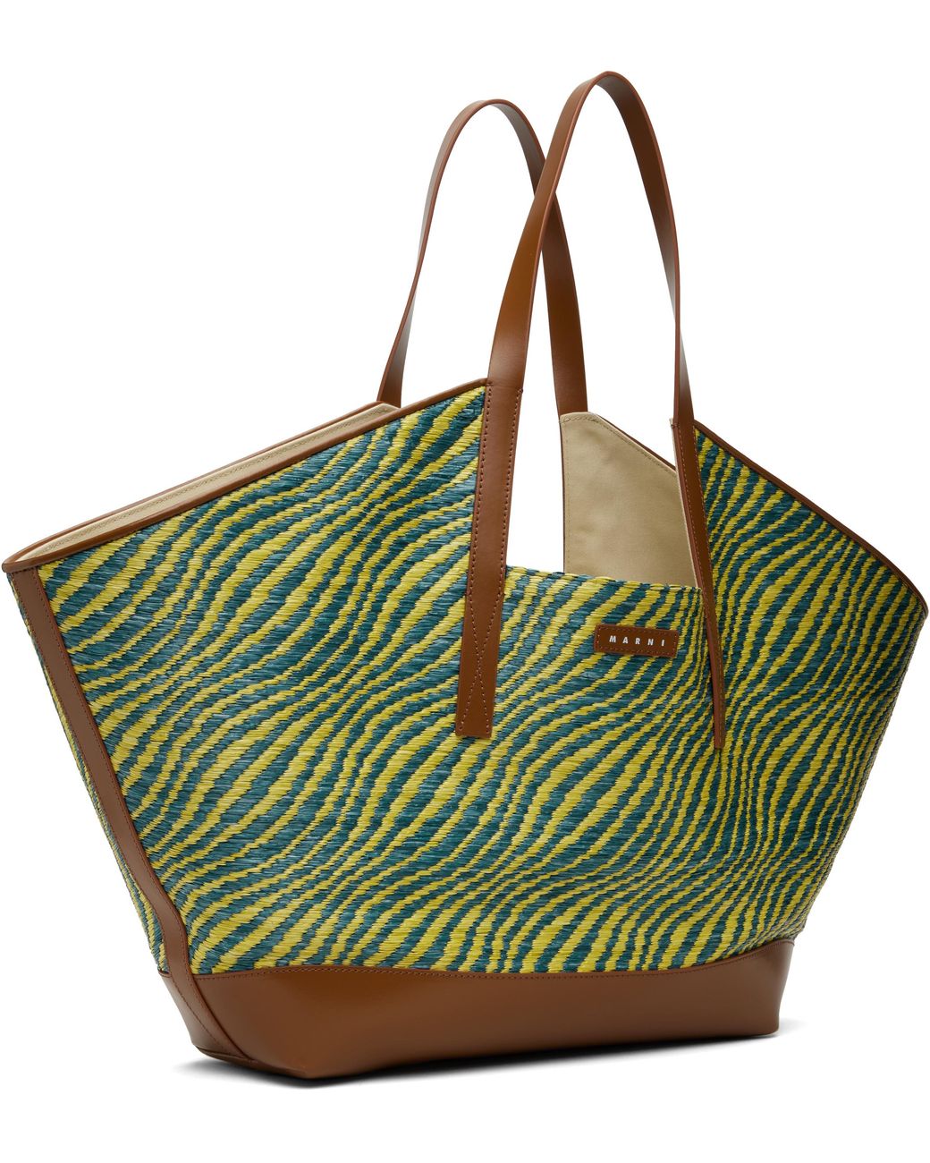 Marni Green Raffia-Effect Waves Tote