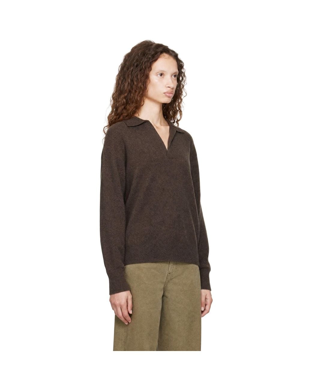 Ssstein Brown Extra Fine Wool Knit Skipper Sweater