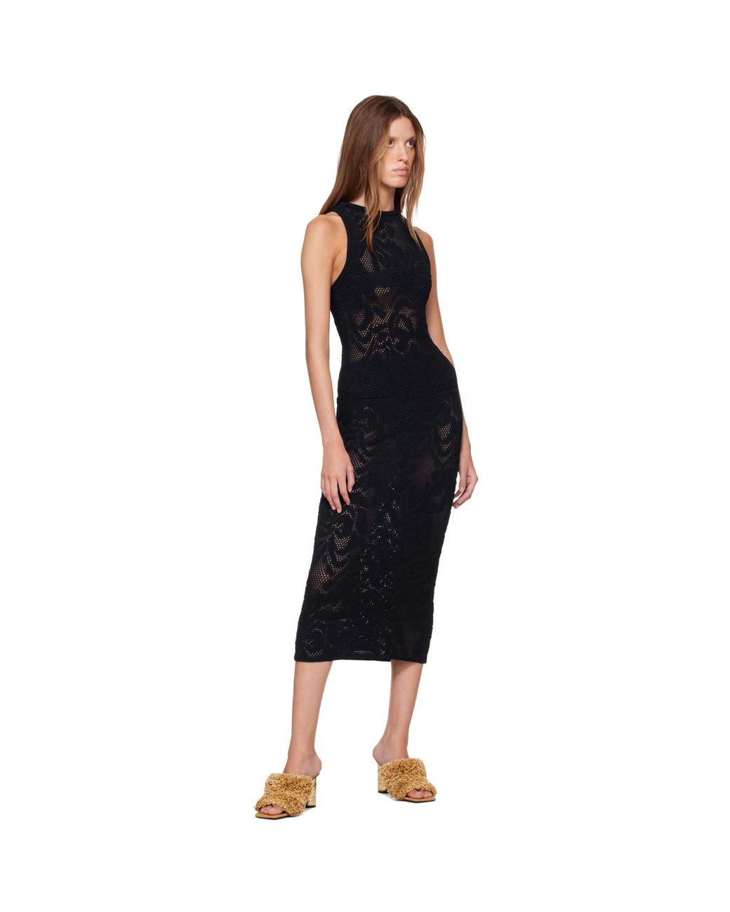 Givenchy Black Knitted Floral Lace Midi Dress