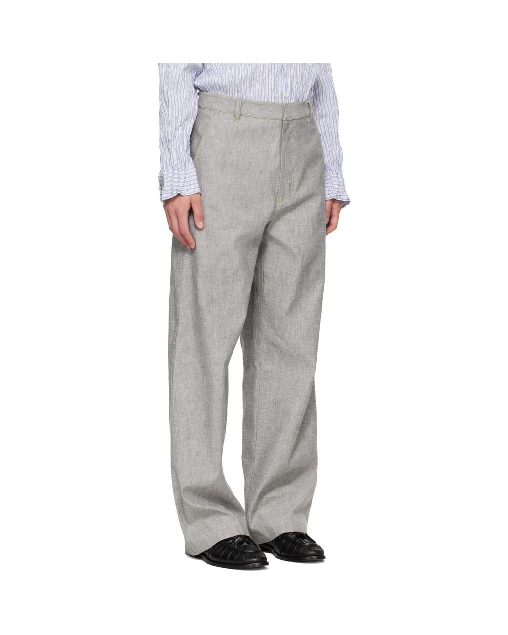 Bottega Veneta Gray Cotton Wide Leg Trousers for men