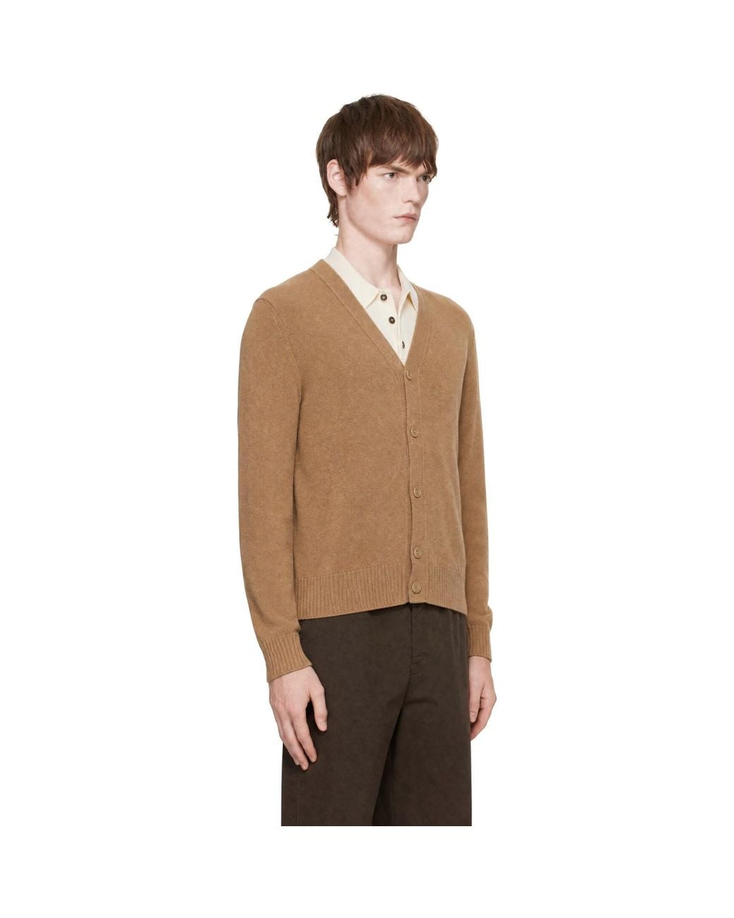 AMI Brown Cashmere Tonal Ami De Coeur Cardigan for men