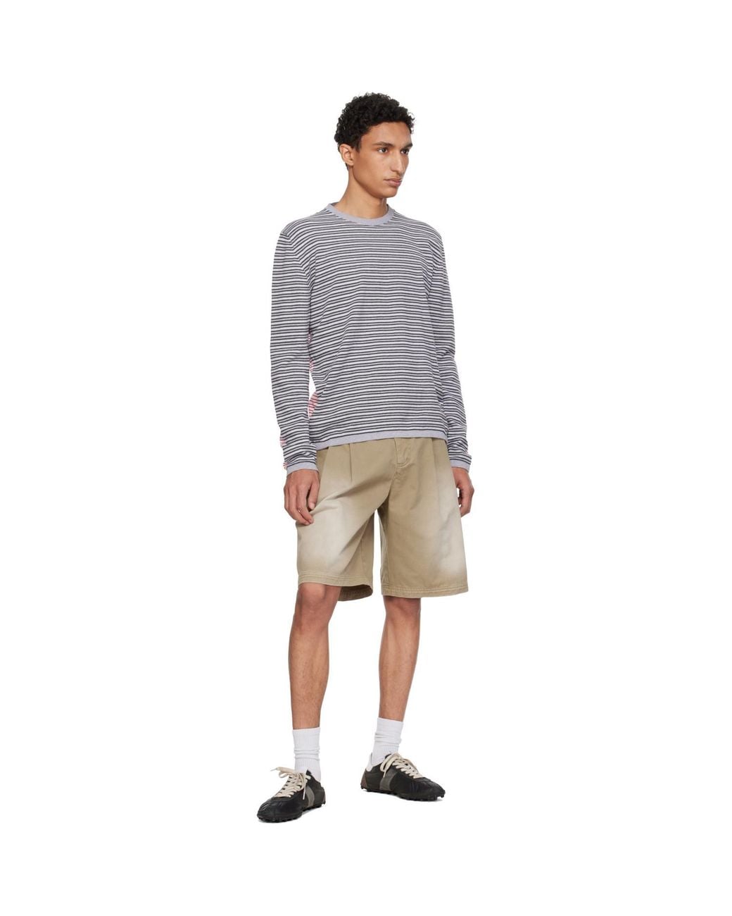 ERL Natural Pleated Chino Woven Denim Shorts for men