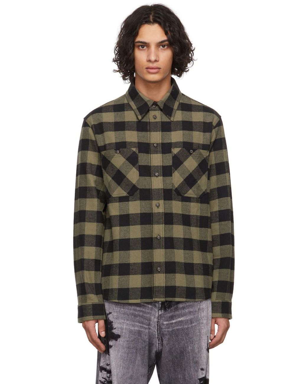 Off-White c/o Virgil Abloh Green & Black Arrow Flannel Shirt for Men | Lyst
