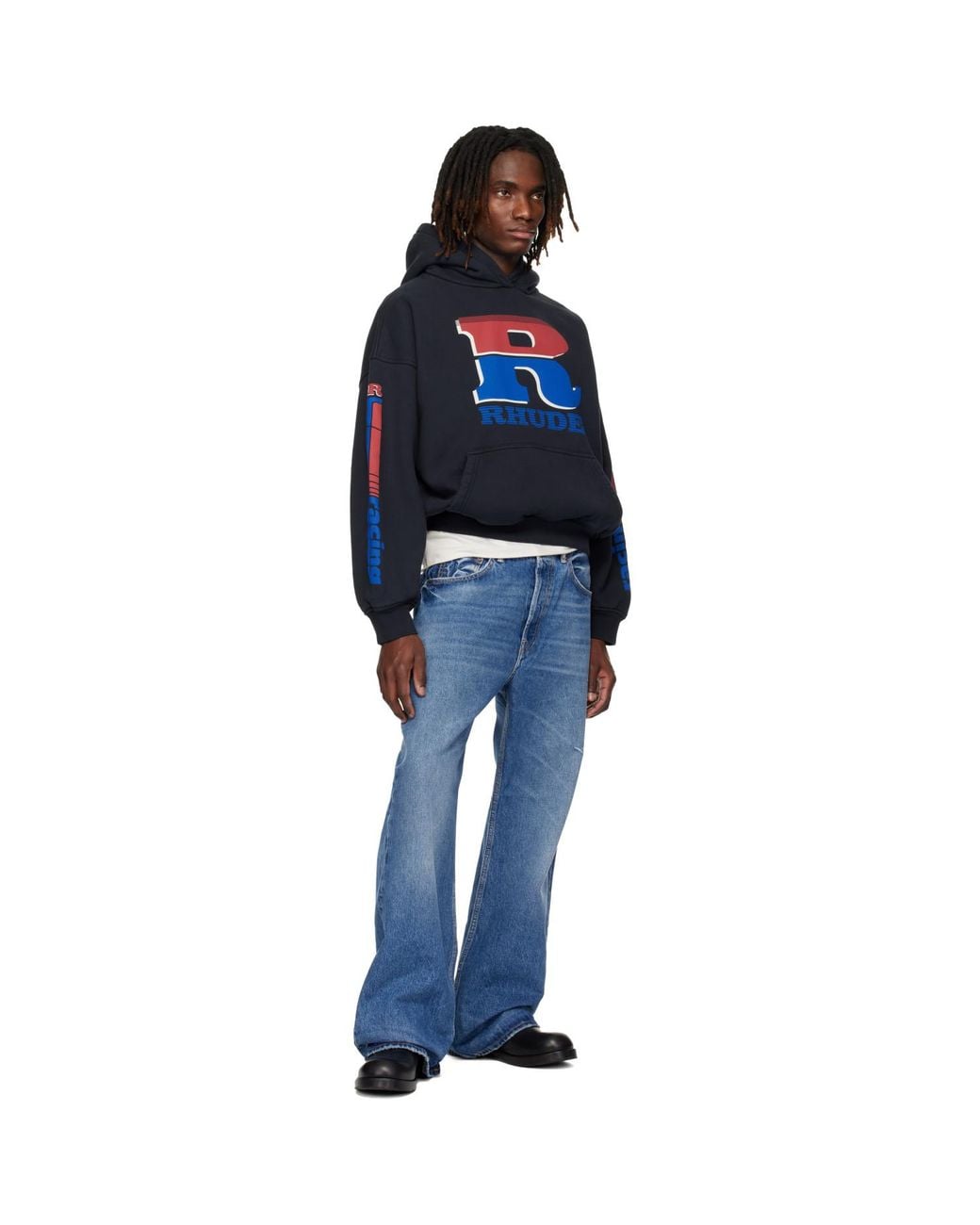 Rhude Blue Split Petrol Logo Hoodie for men