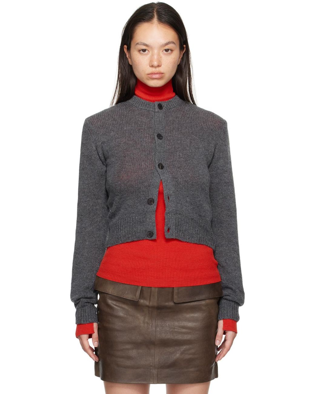 AURALEE Wool Cashmere Silk Knit Cardigan in Grey | Lyst UK