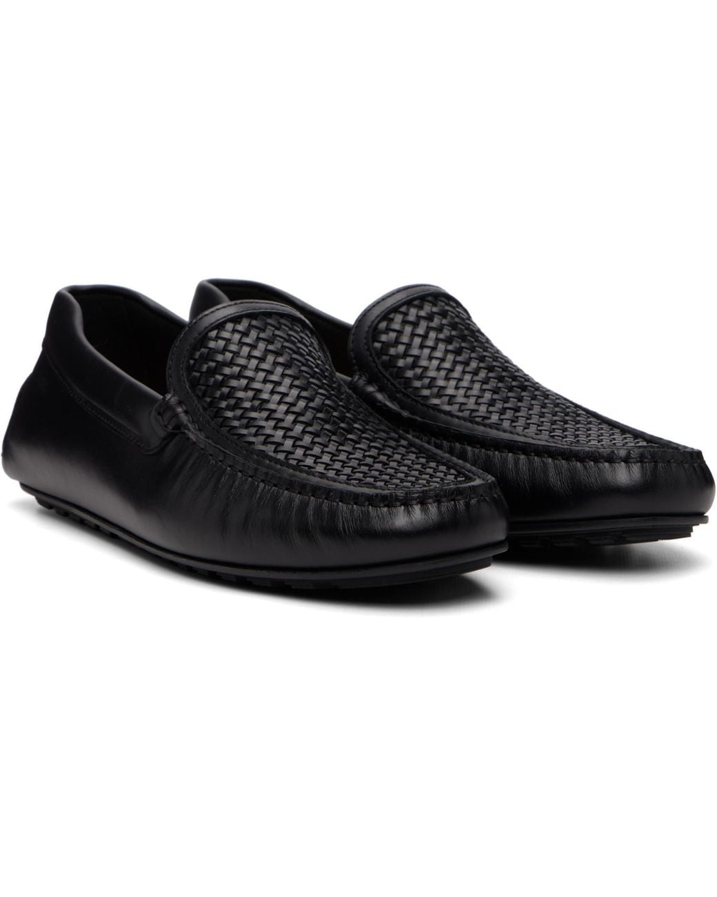 Boss Black Woven Vamp Leather Loafers for men