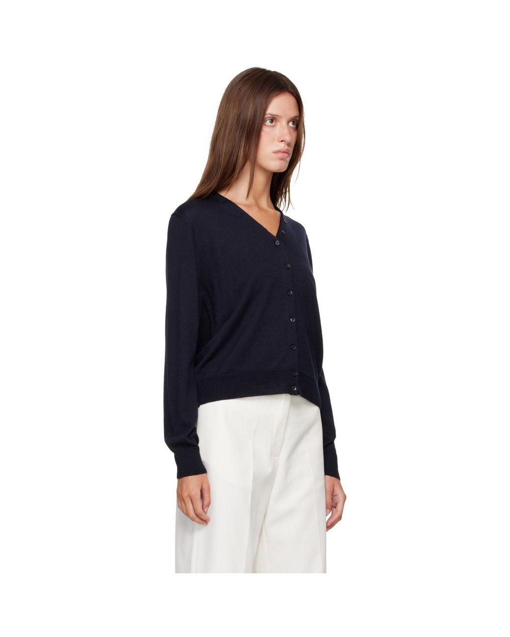 Cordera Blue Merino Wool Button Cardigan