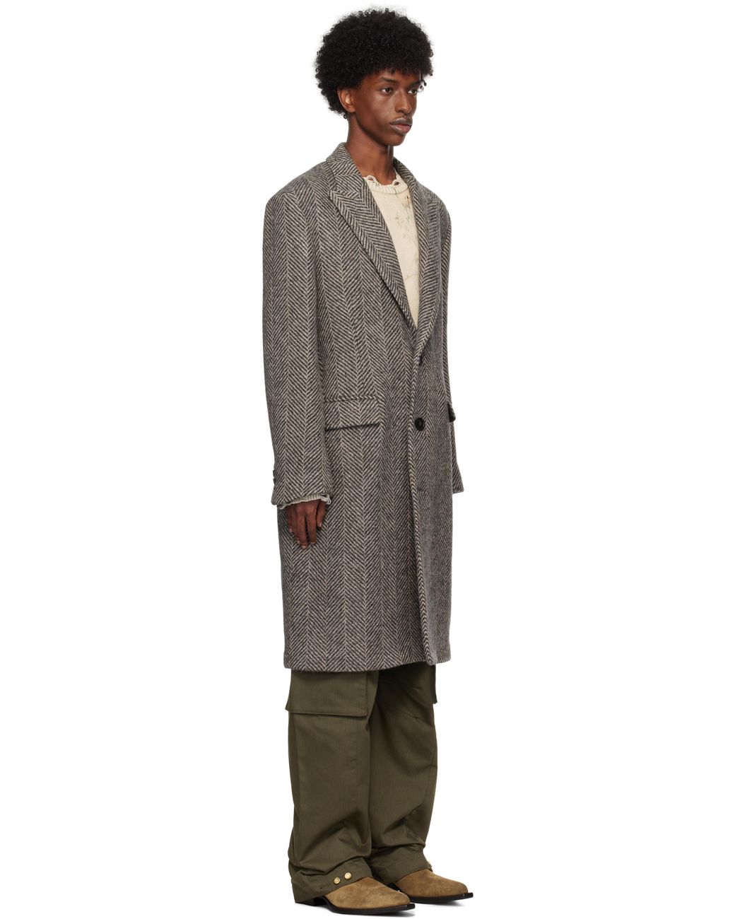 Golden Goose Single-Breasted Wool Herringbone Coat in Black