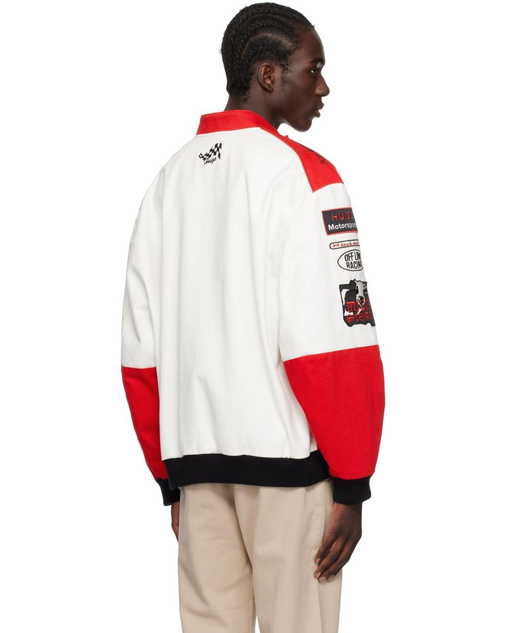 HUGO White & Red Patch Bomber Jacket for Men | Lyst HUGO White & Red Patch Bomber Jacket for Men | Lyst