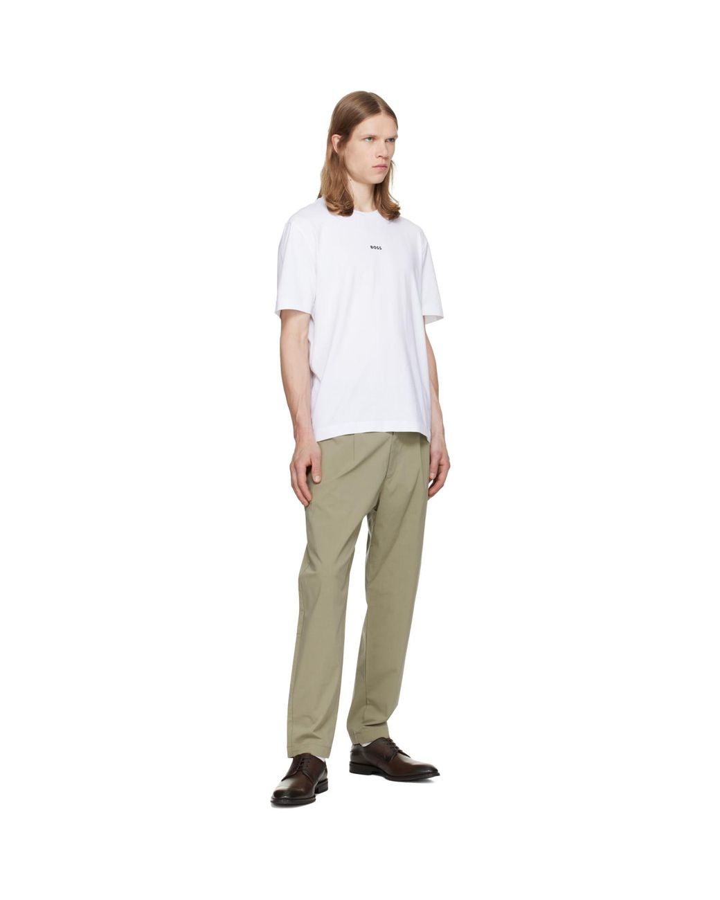 Boss White Stretch-Cotton Contrast Logo T-Shirt for men