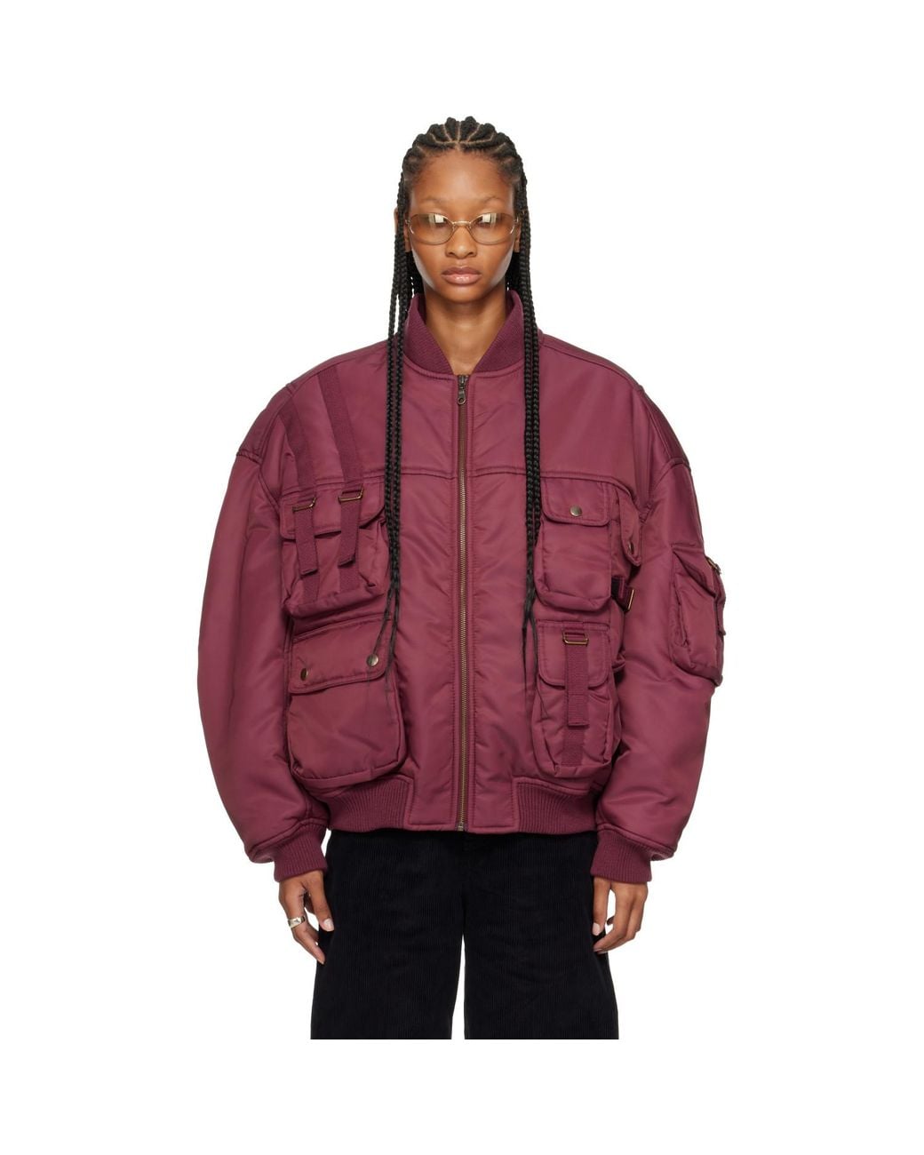 Lu'u Dan Red Burgundy Aviator Jacket