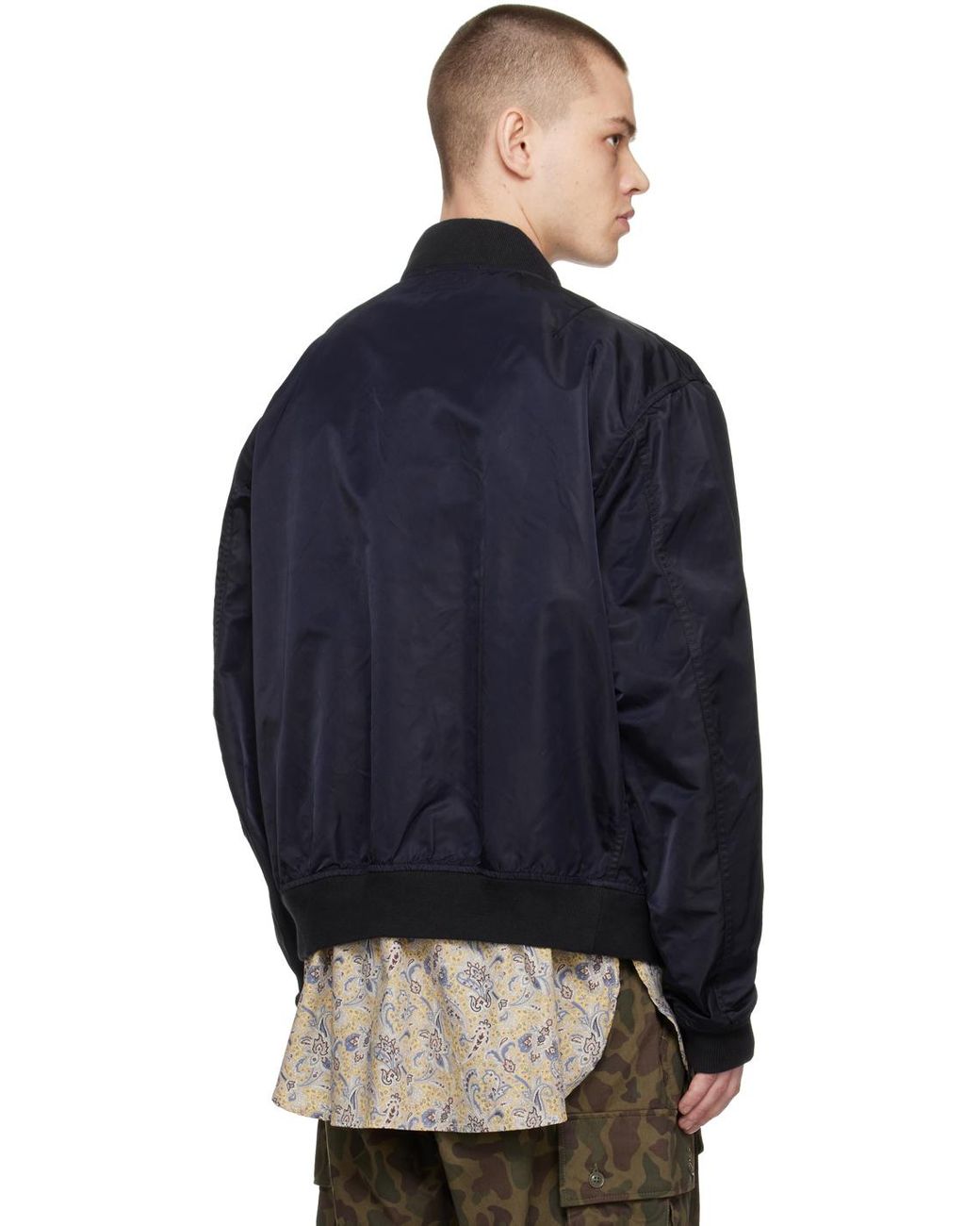 Engineered Garments Navy Rib Trim Bomber Jacket in Blue for Men