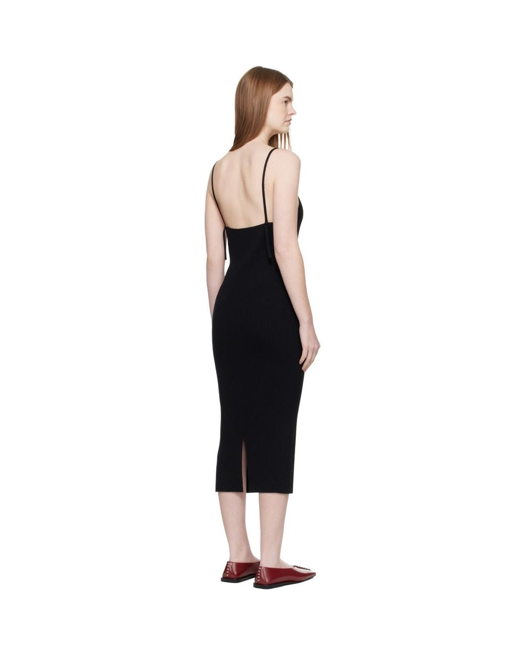 Jil Sander Black Merino Wool Fine Rib Midi Dress