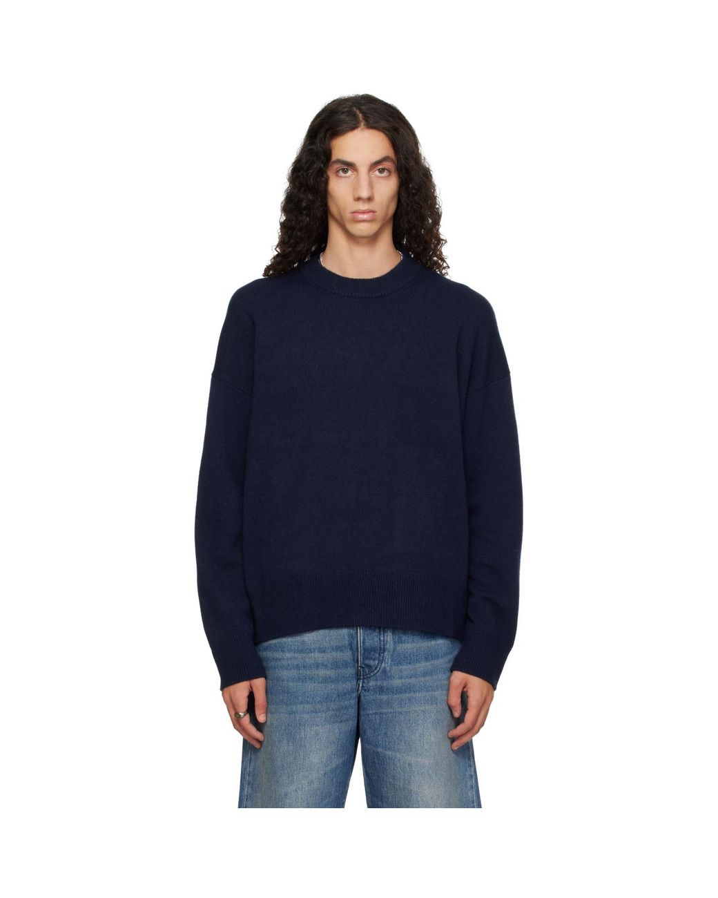 YACAIA Blue Y-0008 Oversized Merino Cashmere Sweater for men