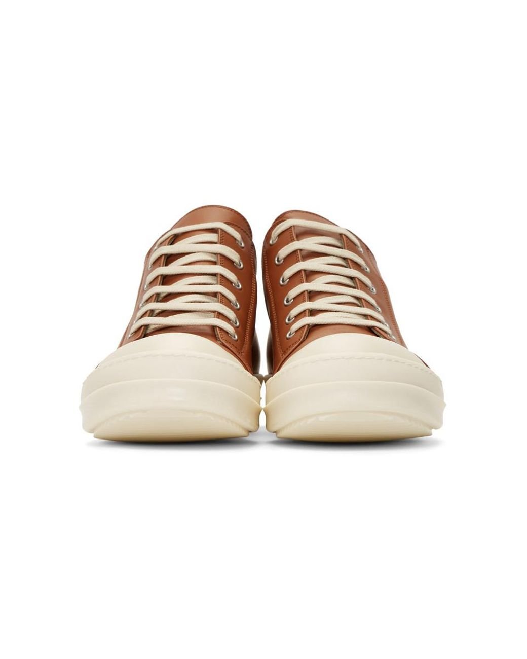 【RICK OWENS】ブラウン Hollywood ゴートレザー スニーカー Rick Owens: ブラウン Hollywood ゴートレザー スニーカー
