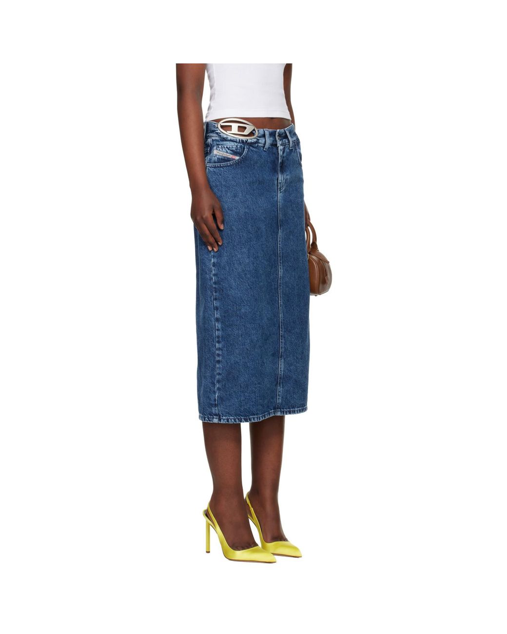 DIESEL Blue De-Skye-S1 Denim Midi Skirt