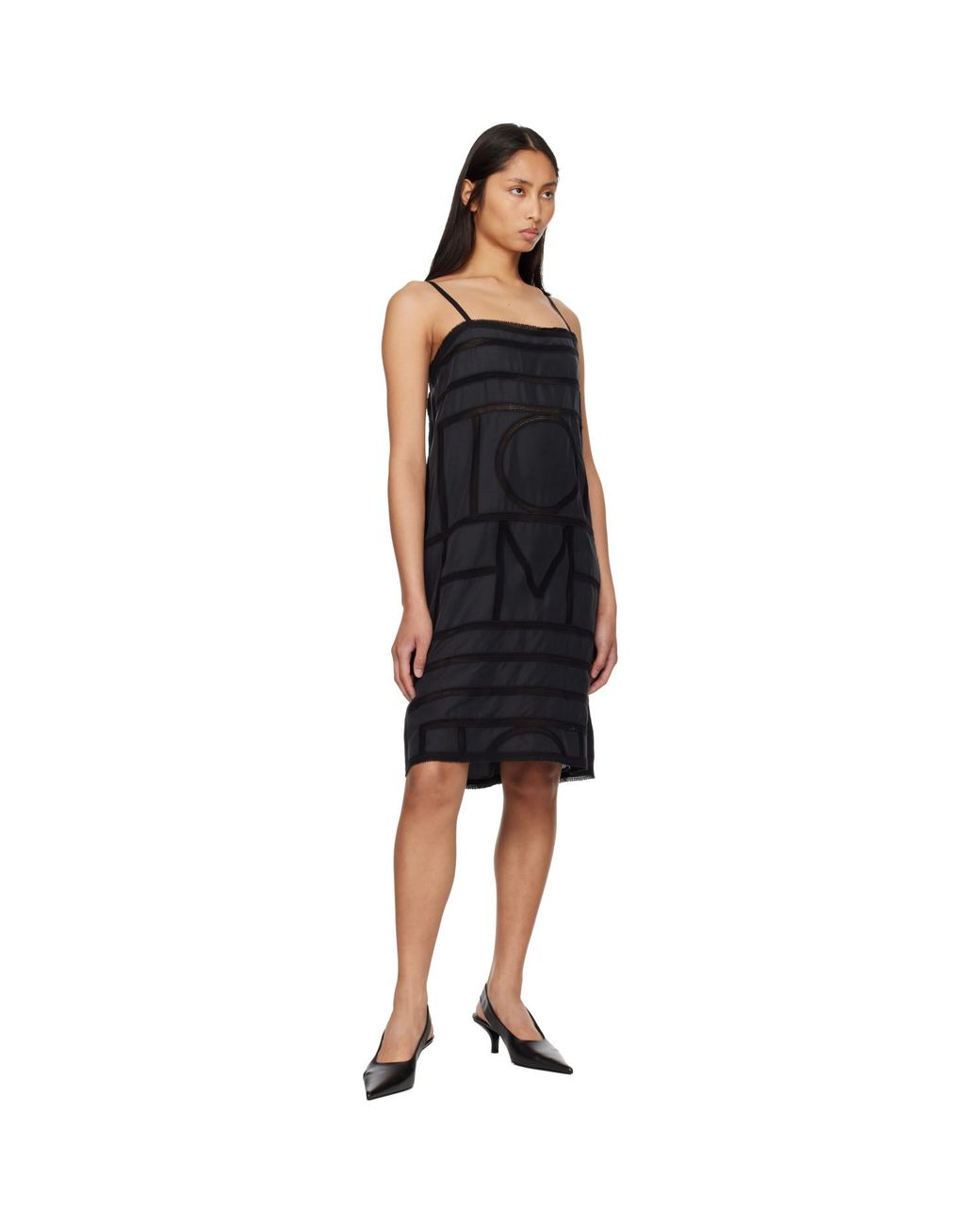 Totême Black Monogram Silk Midi Dress