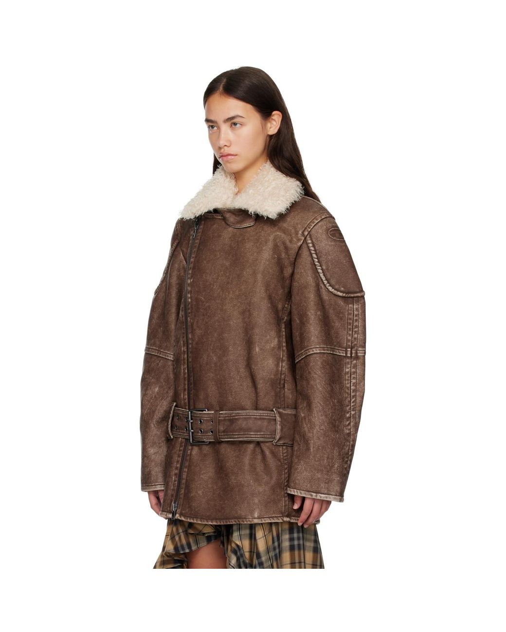 DIESEL Brown Double-Breasted Aviator-Biker Coat