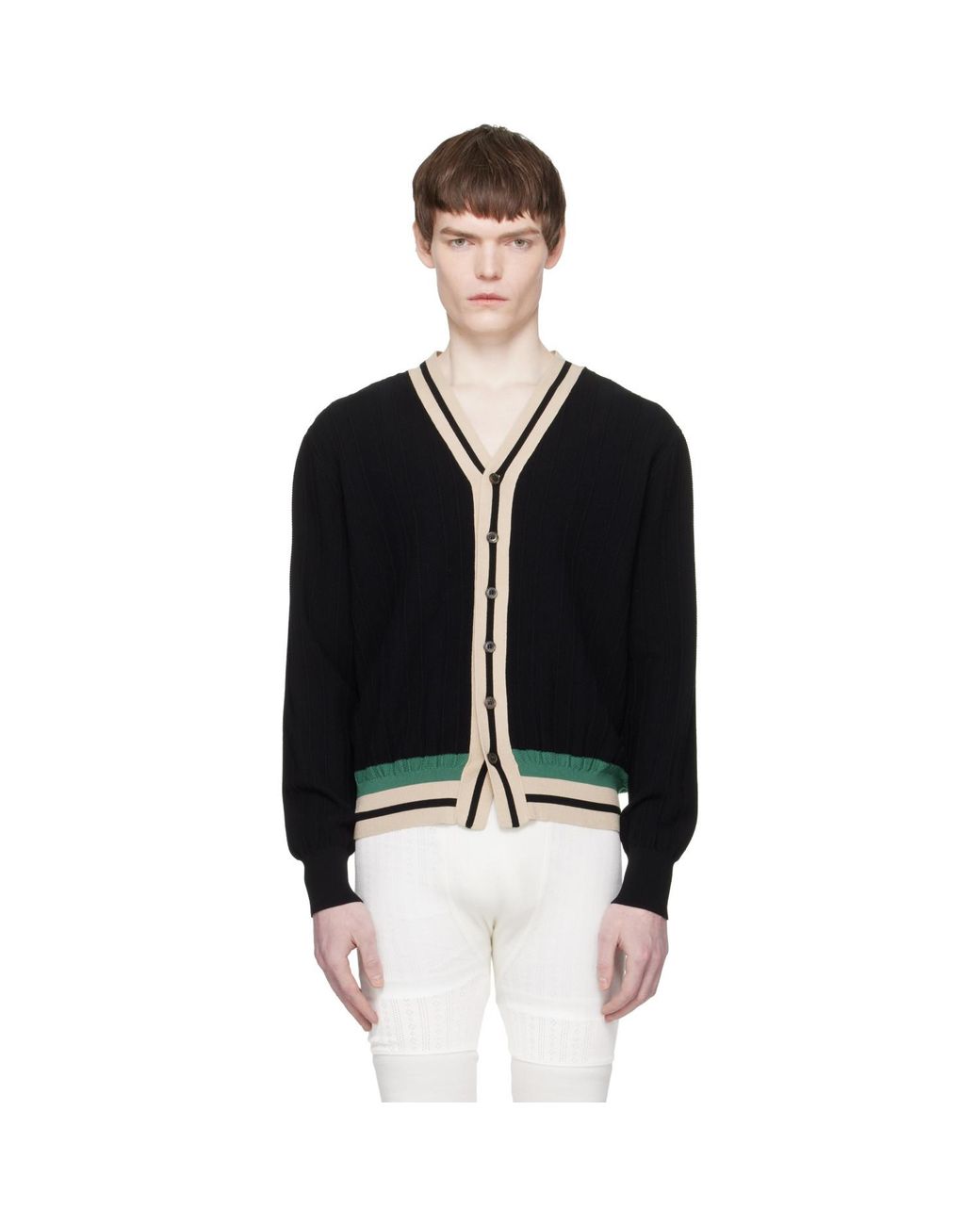 Dries Van Noten Black Block Stripe Cardigan for men