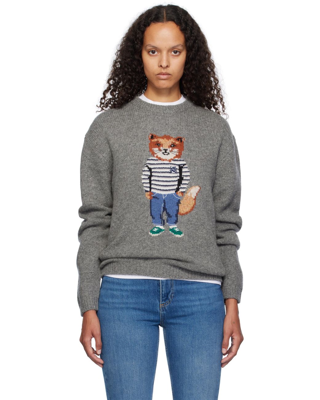 Maison Kitsune Dressed Fox Intarsia Sweater in Black Lyst UK