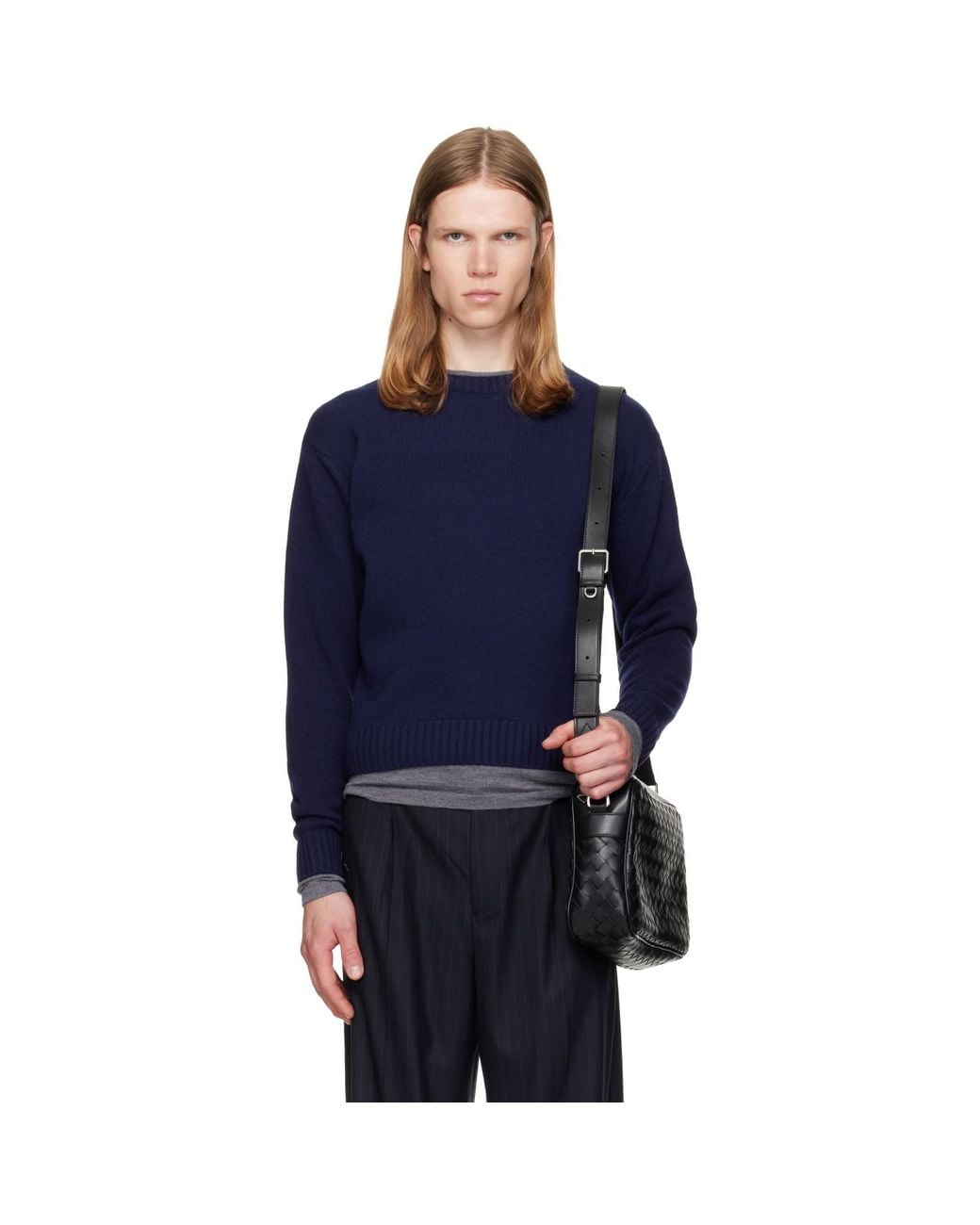 TONYWACK Blue Wool & Silk Layered Sweater for men