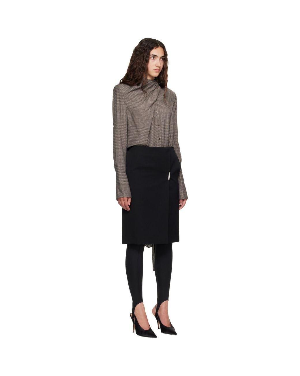 Mugler Black Taupe Lavalliere Blouse