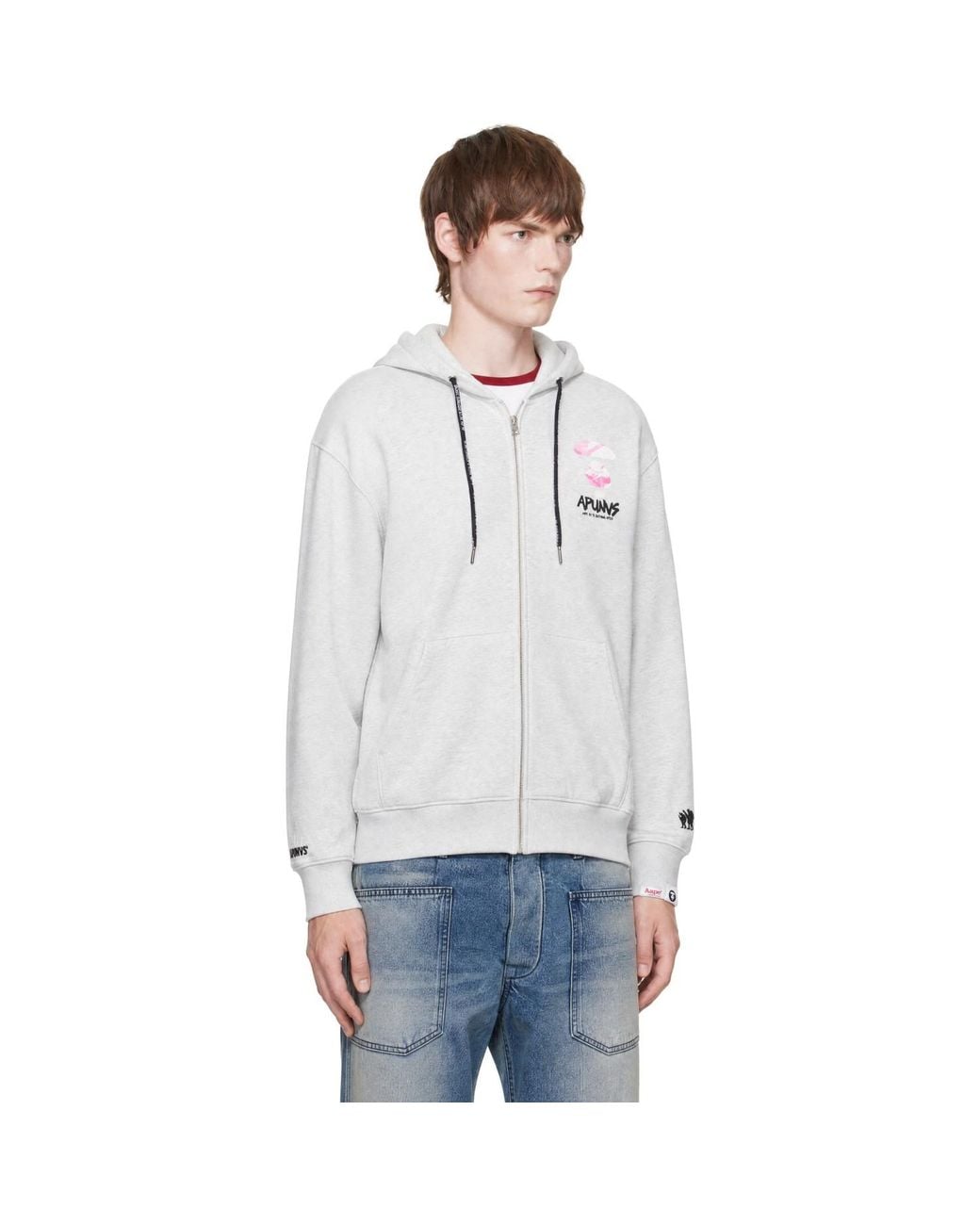 Aape By A Bathing Ape Gray Off- 'Aape' Basic Zip Up Hoodie for men