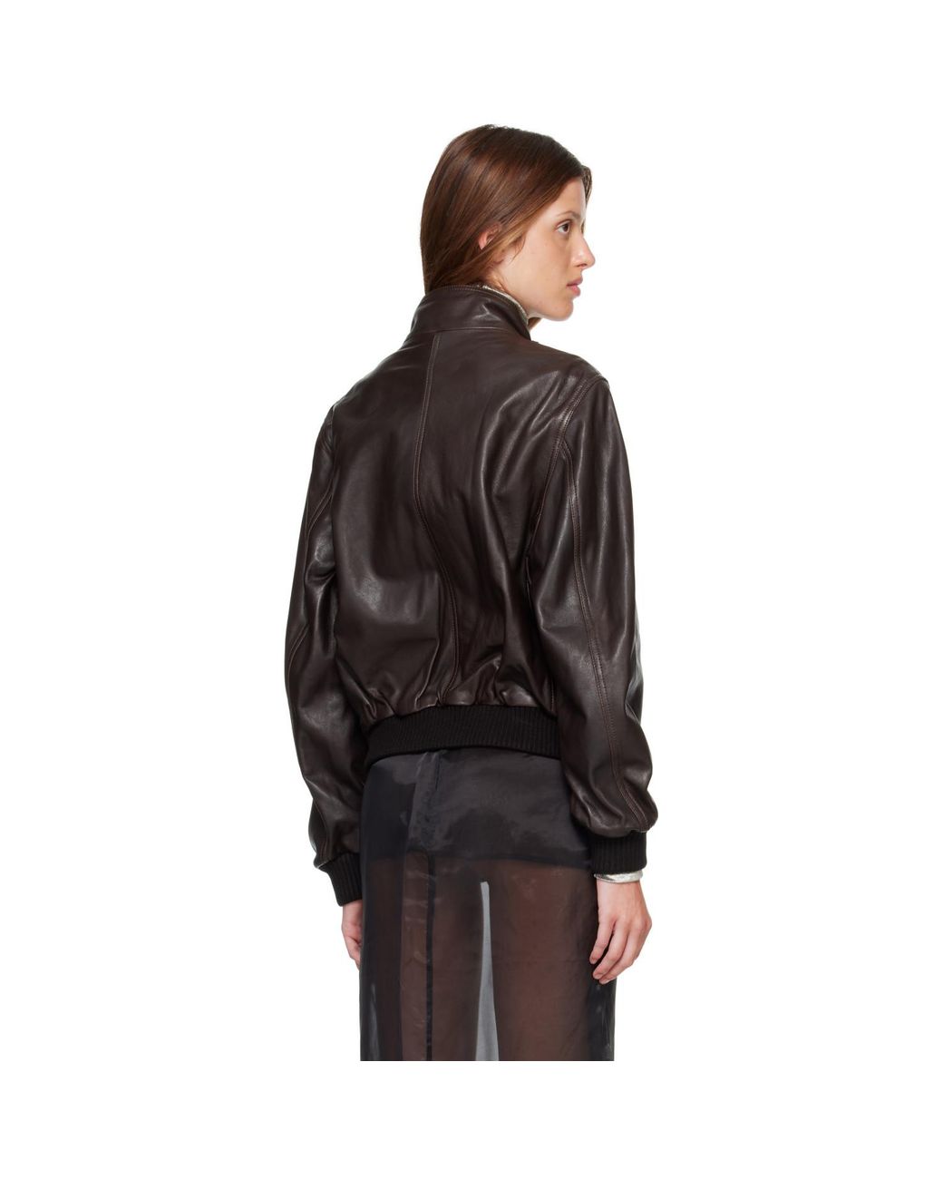 Nour Hammour Brown Rios Leather Bomber Jacket