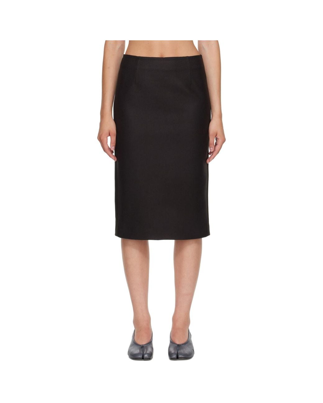 MM6 by Maison Margiela Black Wool Felt Midi Skirt