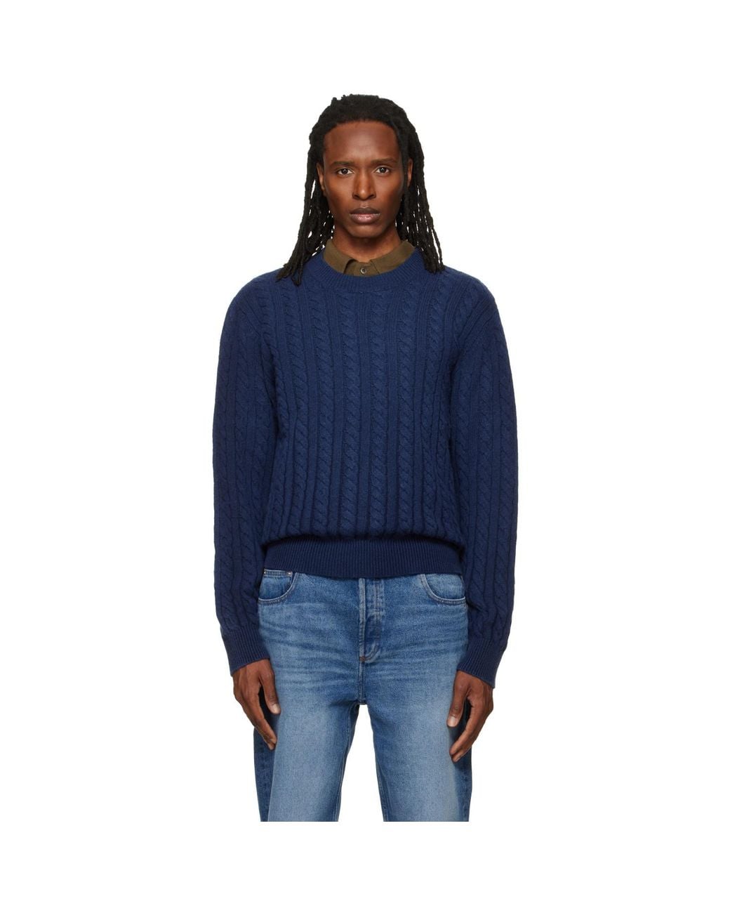 A.P.C. Blue Oversized Cable-Knit Sweater for men