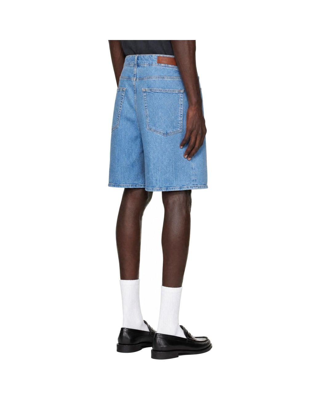Palm Angels Blue Splitted Curved Logo Shorts for men