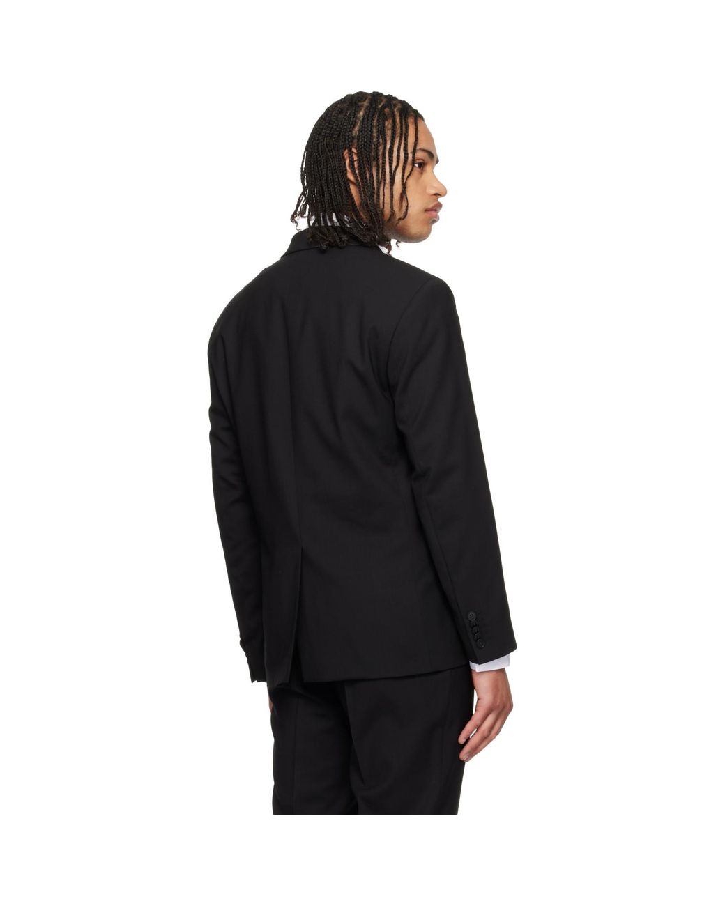 HUGO Black Double-Breasted Wool-Blend Twill Blazer for men