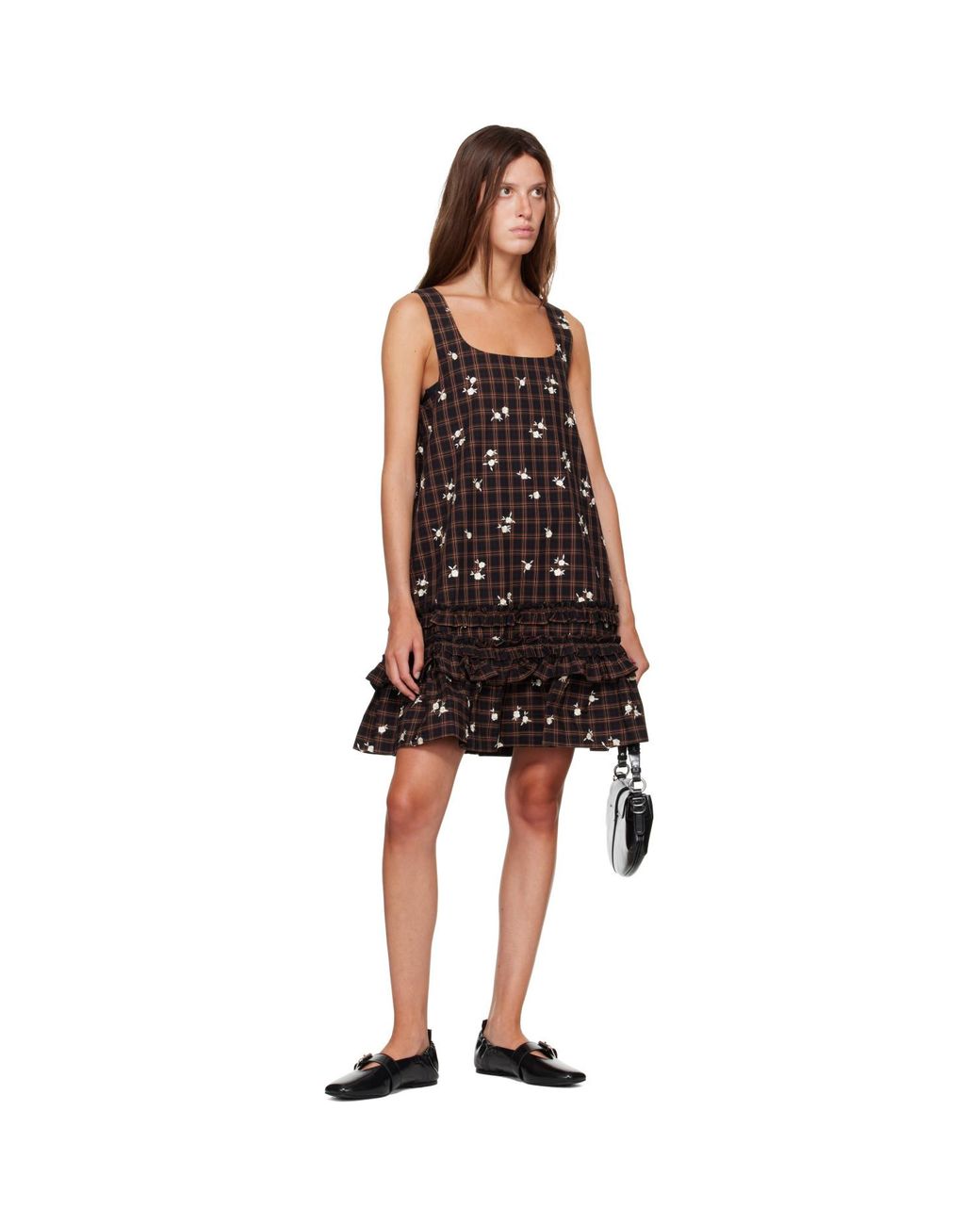 Ganni Black Printed Check Minidress