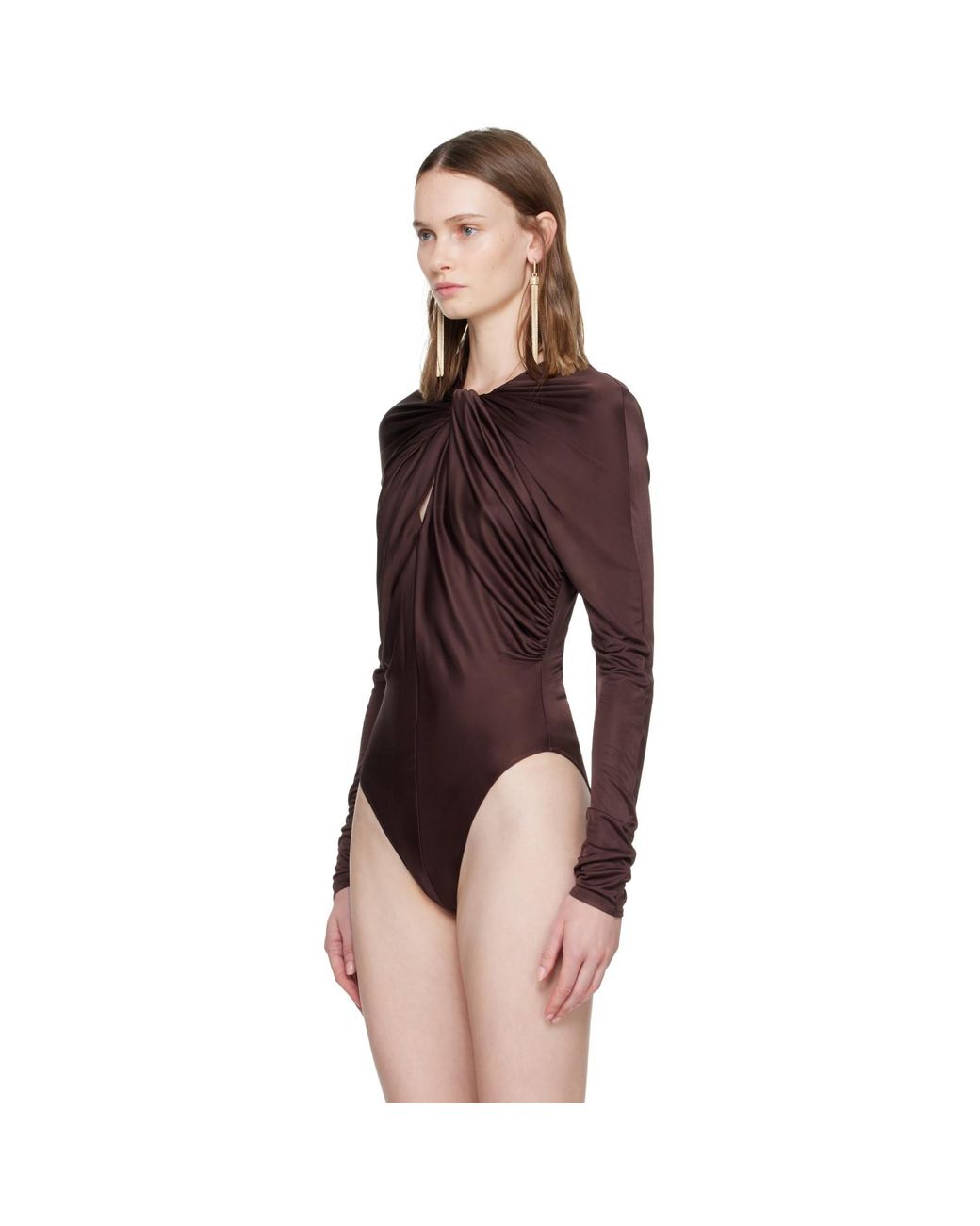 Balmain Red Burgundy Ls Twist Detail Bodysuit