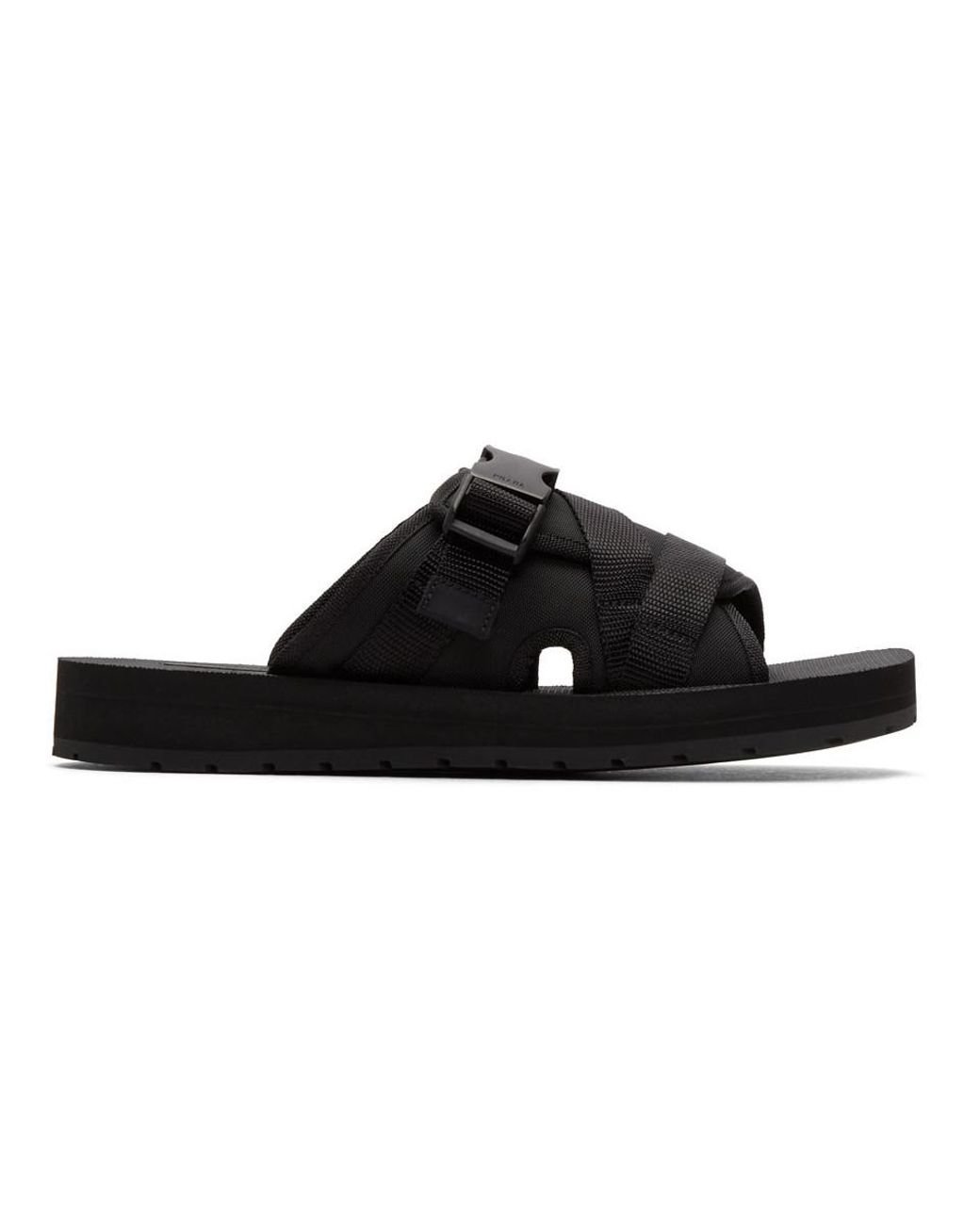 Prada Black Nylon Tech Slides for Men | Lyst