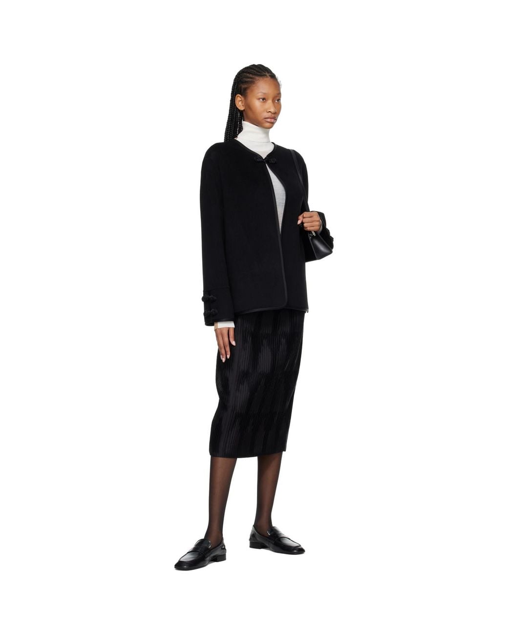 Rohe Black Plissé Satin Midi Skirt